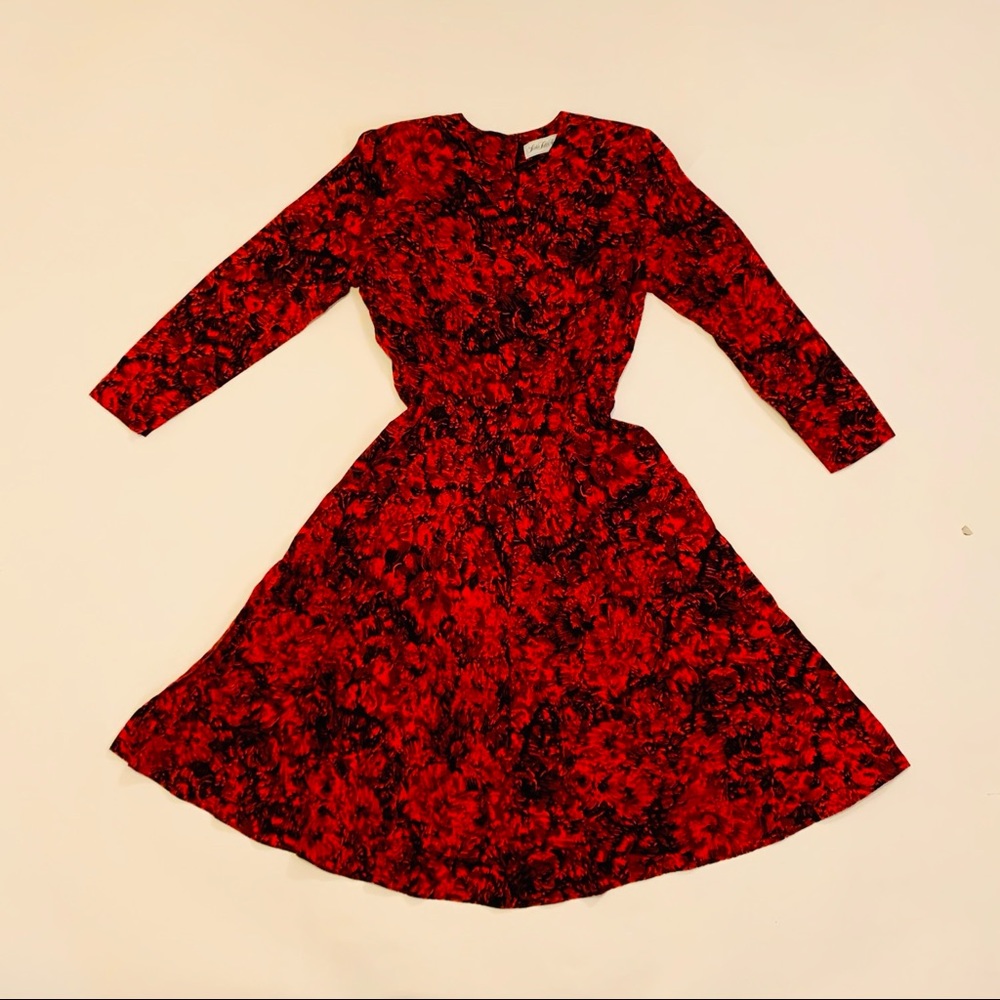 Saks Fifth Avenue Red and Black Floral Dress